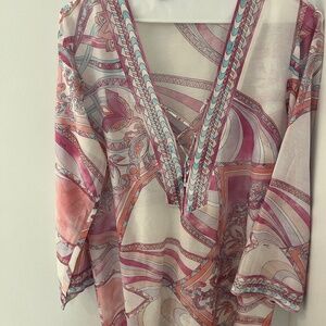 Emilio Pucci Pink Peach Turquoise Patterned Swim Coverup